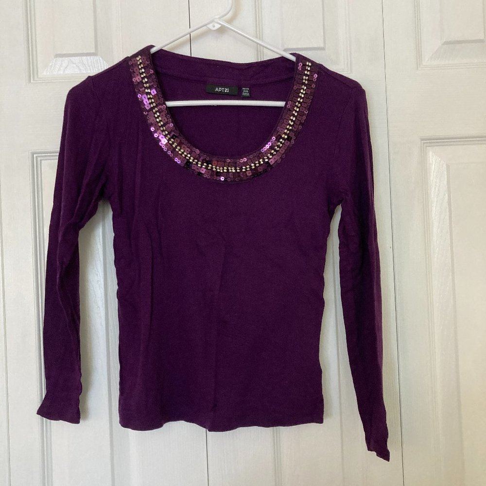 Apt. 9 Purple Long Sleeve Sweater with Beaded Neckline PXS